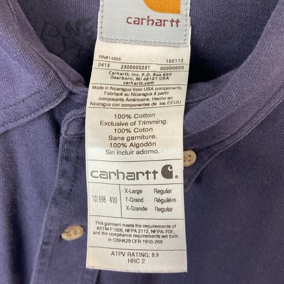 Carhartt Men's Flame-Resistant Long Sleeve Twill Pocket Shirt Dark Navy Sz XL - Picture 10 of 12
